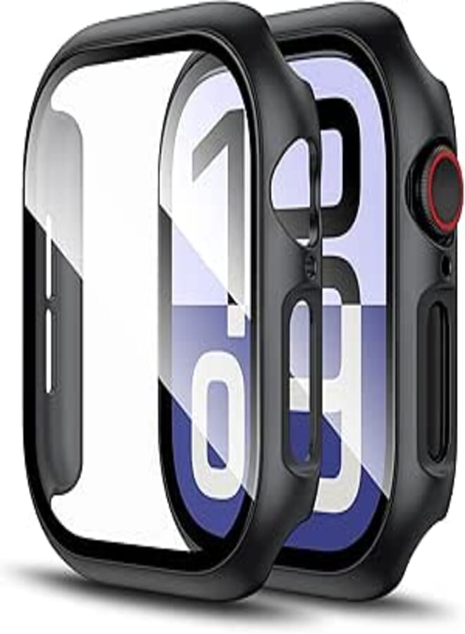 LK 2 Pieces Cover for Apple Watch Series 11/10 46 mm, Tempered Glass Cover Case for Apple Watch Series 11/10 46 mm, [9H Hardness] [HD Clear][Bubble Free] [Anti-Scratch]-Black